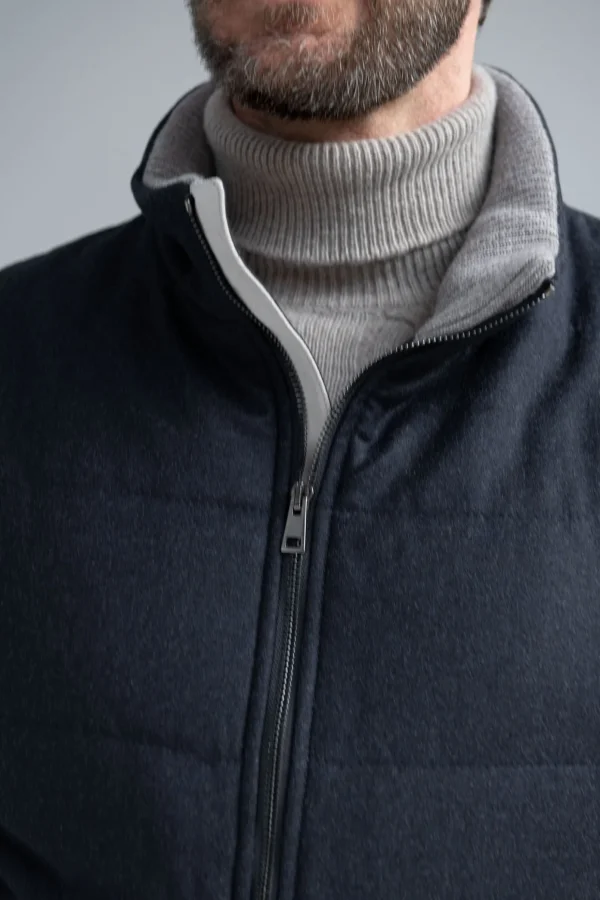 Blue down vest in wool & cashmere – Made in Italy
