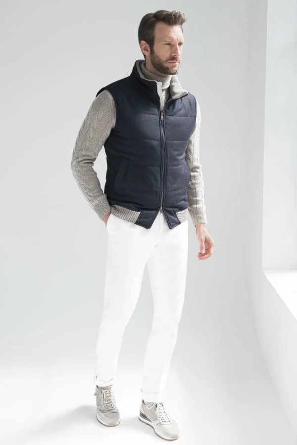 Blue down vest in wool & cashmere – Made in Italy