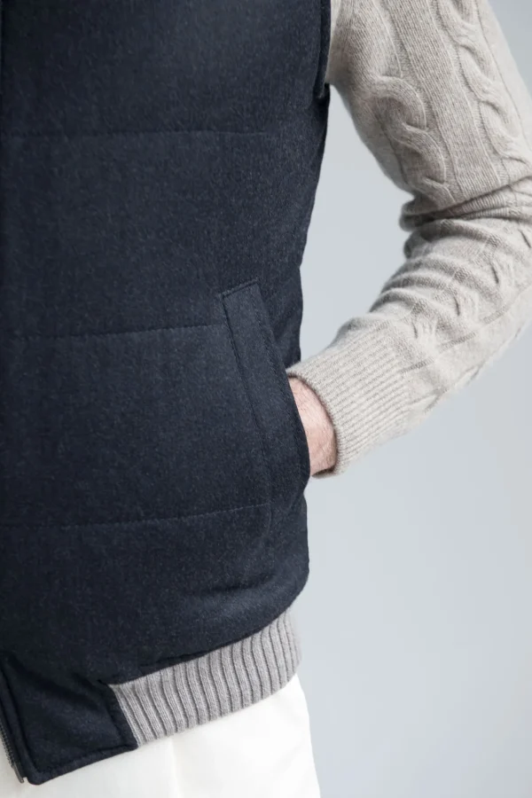 Blue down vest in wool & cashmere – Made in Italy