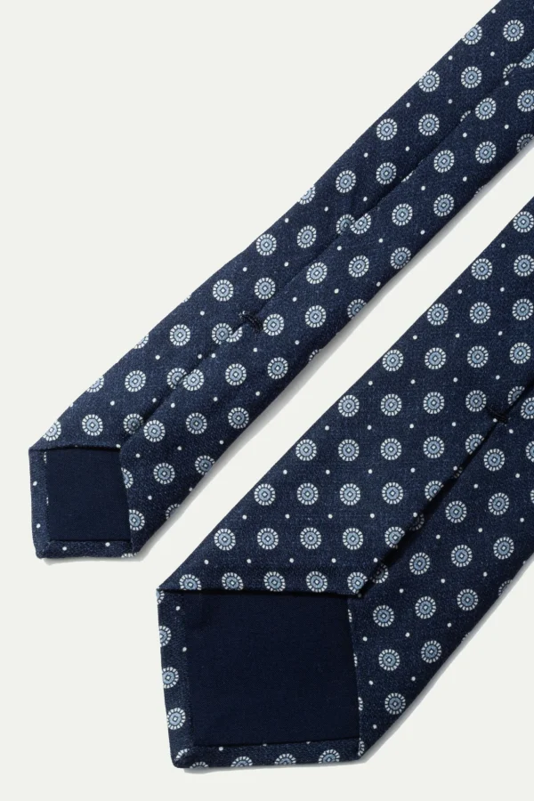 Blue fancy printed silk tie - Made In Italy