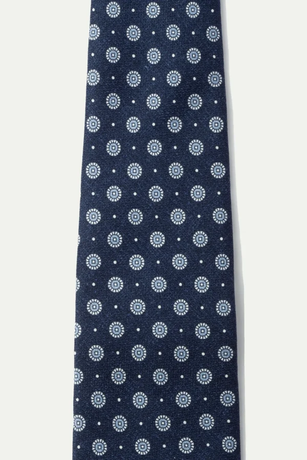 Blue fancy printed silk tie - Made In Italy