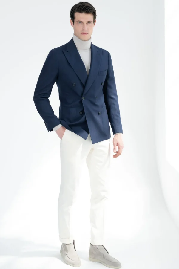 Blue flannel double breasted jacket - Made in Italy