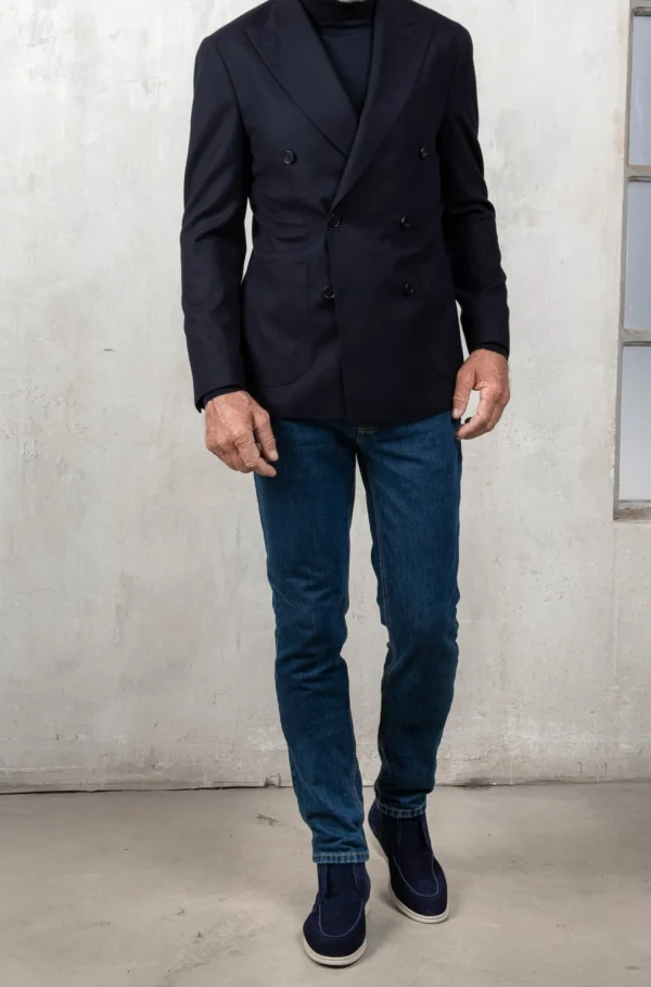 Blue flannel super 180'S double breasted jacket - Made in Italy