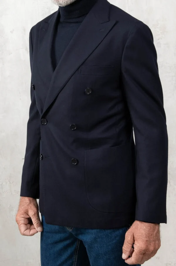 Blue flannel super 180'S double breasted jacket - Made in Italy