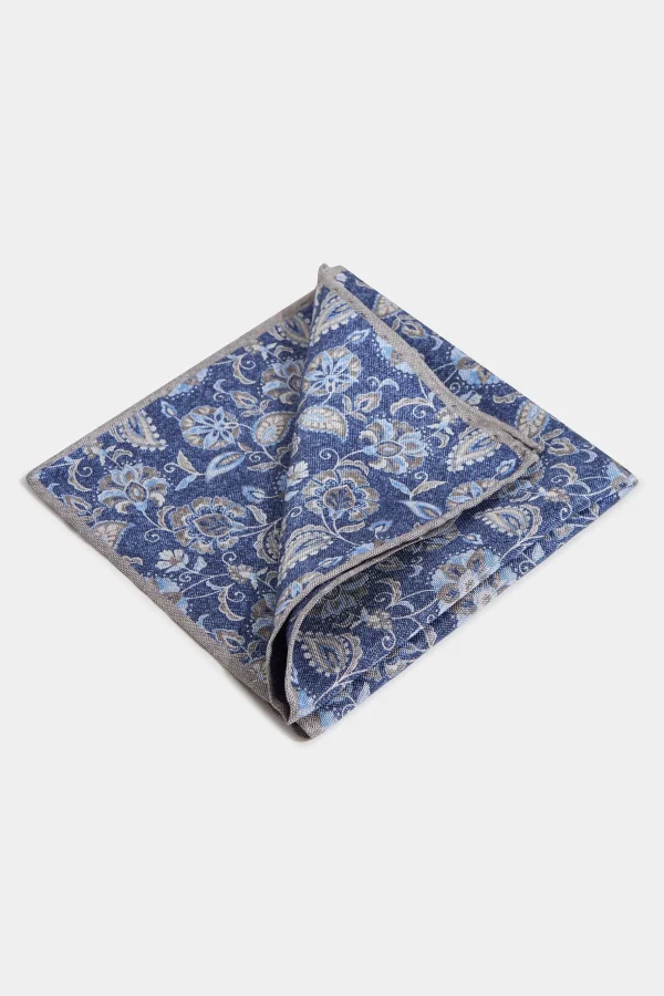Blue flower fancy pocket square - Made in Italy