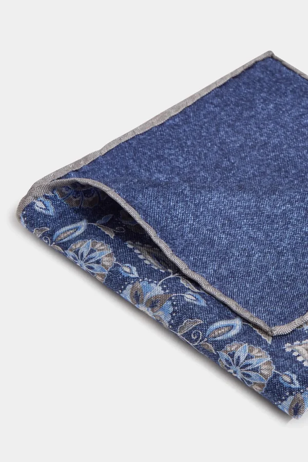 Blue flower fancy pocket square - Made in Italy