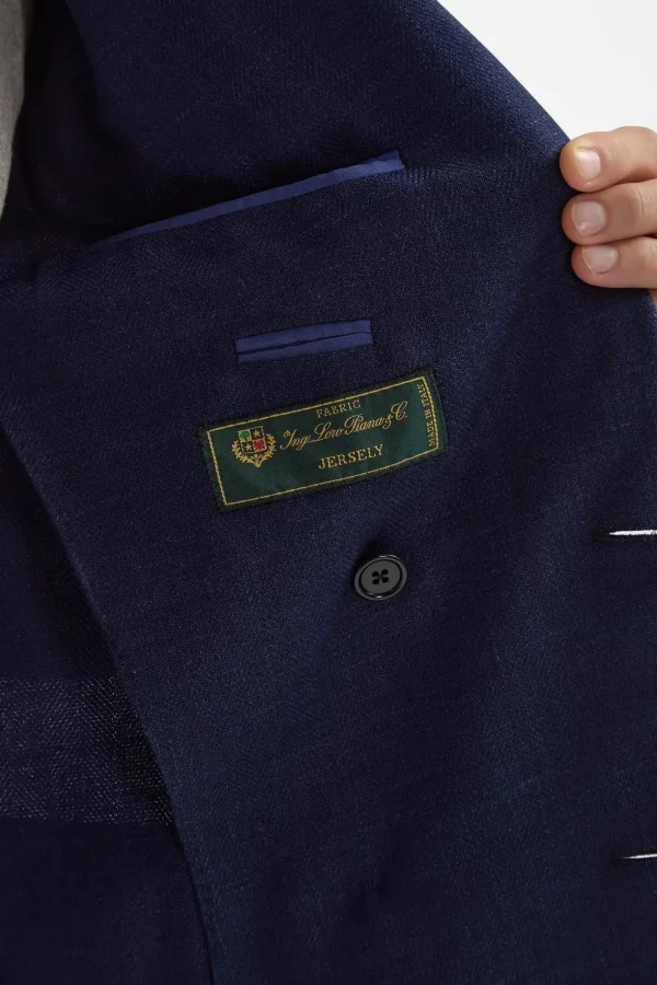Blue herringbone double breasted jacket - Made in Italy