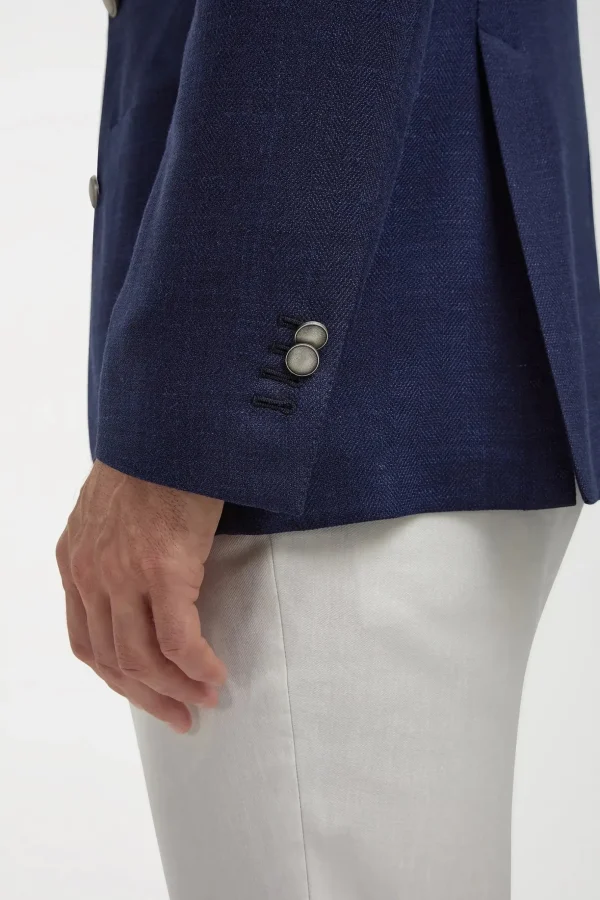 Blue herringbone double breasted jacket - Made in Italy