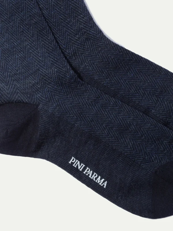 Blue herringbone short socks - Made in Italy