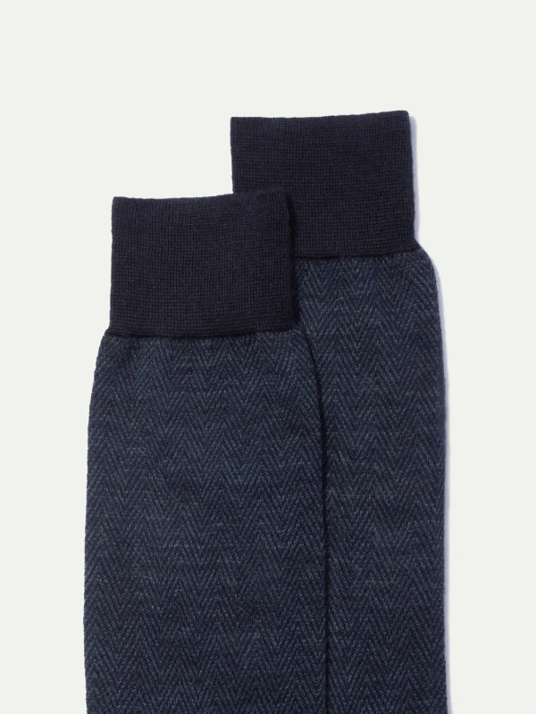 Blue herringbone short socks - Made in Italy