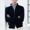 Blue honeycomb cashmere blend full zip – Made in Italy