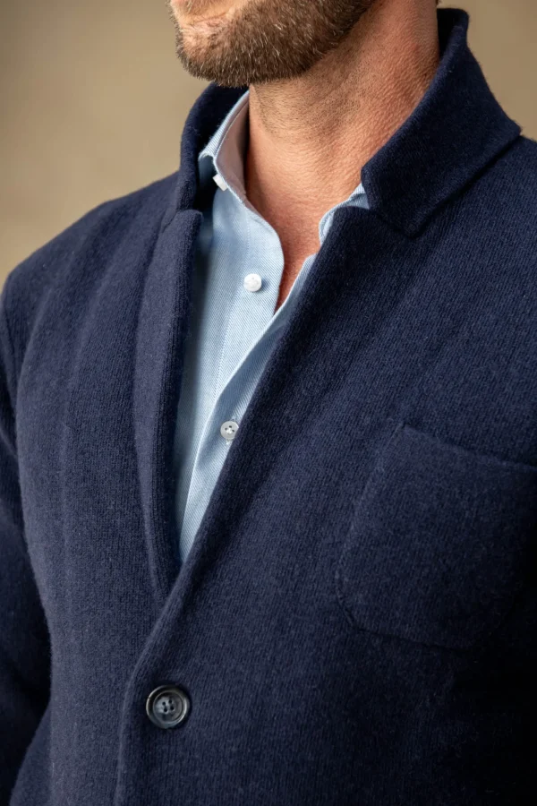 Blue knitted jacket - wool and cashmere - Made in Italy