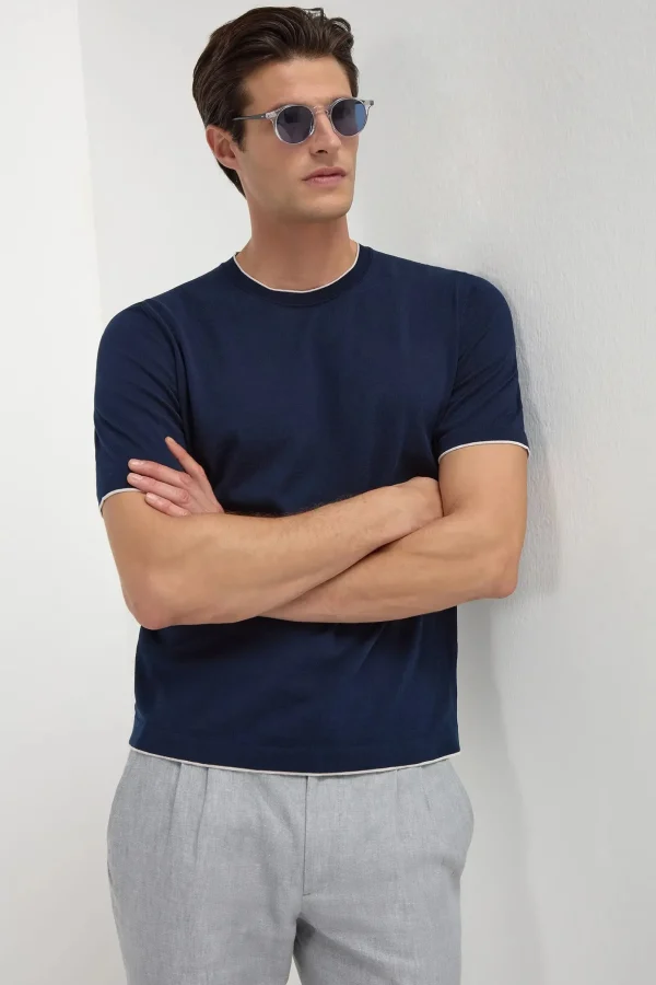 Blue knitted t-shirt - Made in Italy