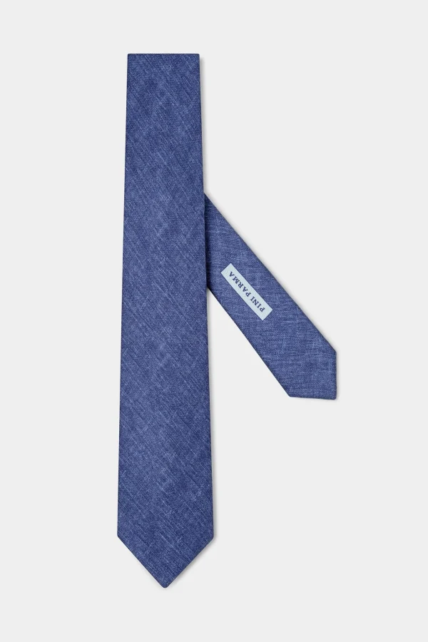 Blue linen and silk tie - Made in Italy