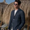 Blue linen knitted jacket - Made in Italy