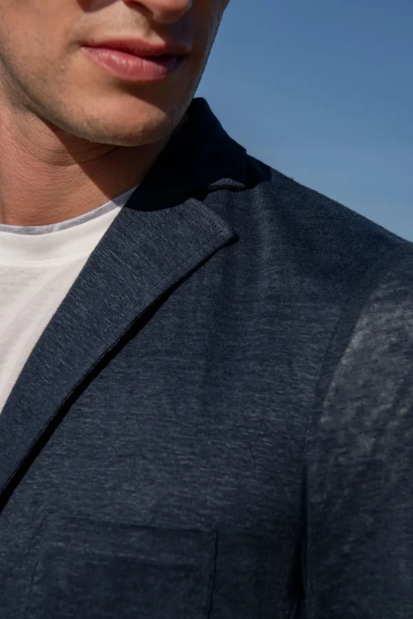 Blue linen knitted jacket - Made in Italy