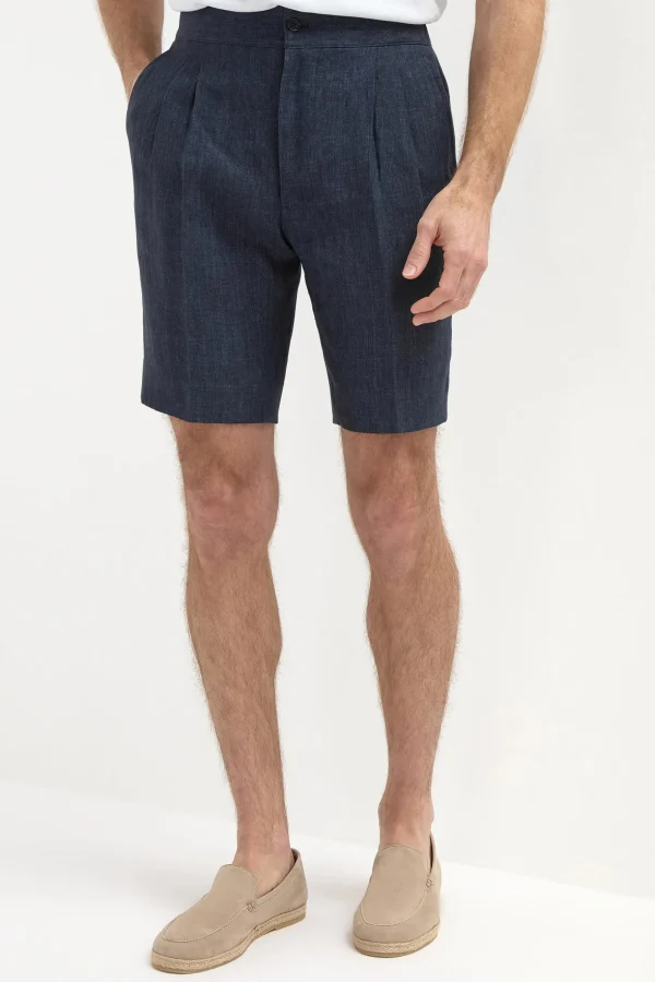 Blue linen relaxed shorts - Made in Italy