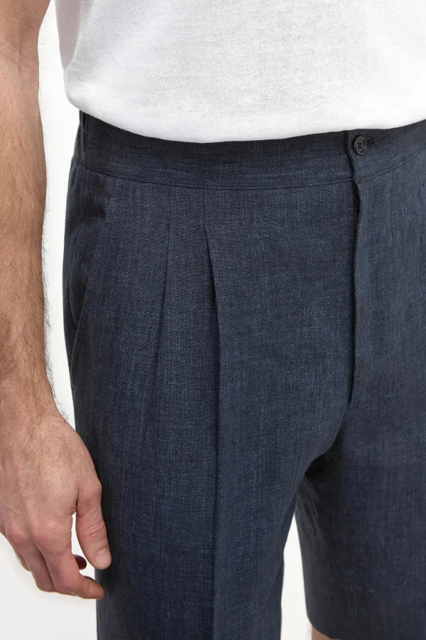 Blue linen relaxed shorts - Made in Italy