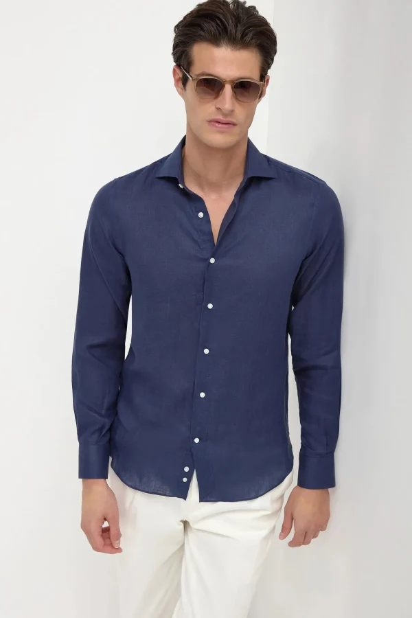 Blue linen shirt - Made in Italy