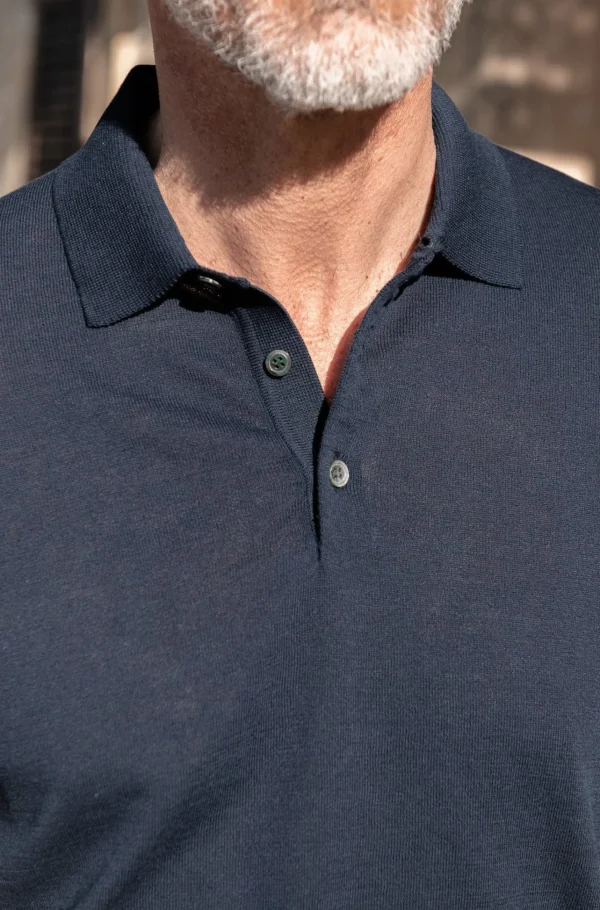 Blue Long Sleeve Cotton Polo - Made in Italy