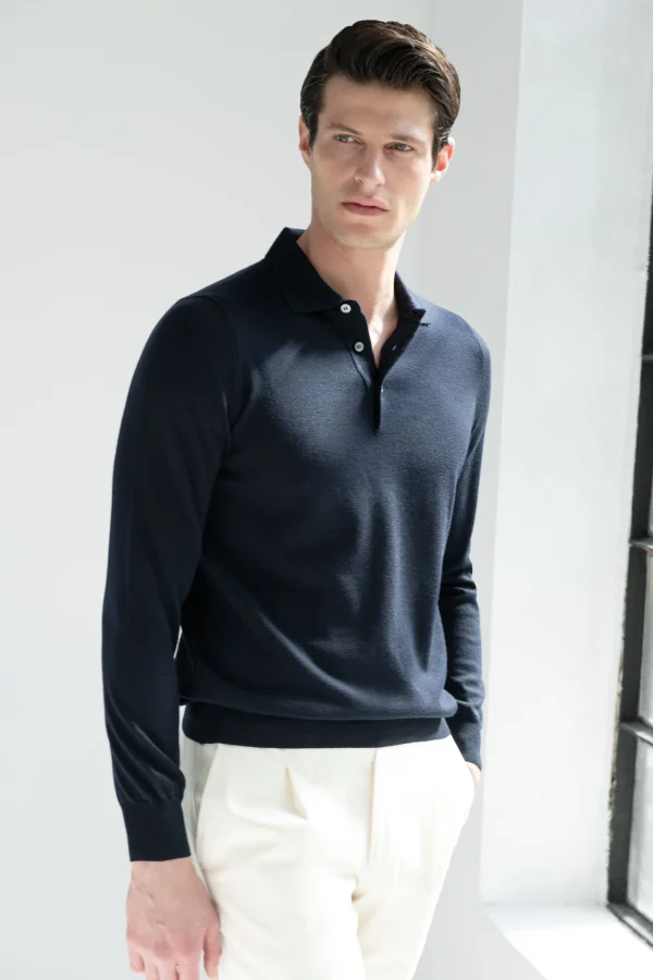 Blue Merino polo - Made in Italy
