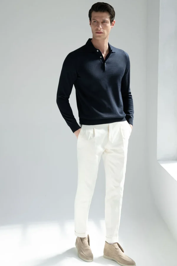 Blue Merino polo - Made in Italy