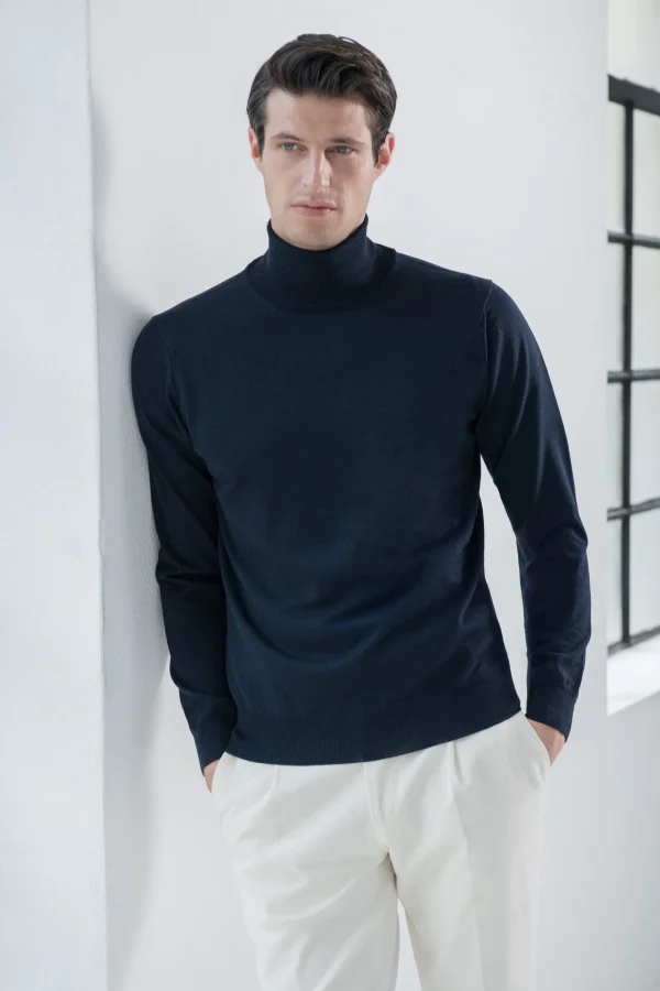 Blue Merino Turtleneck – Made in Italy