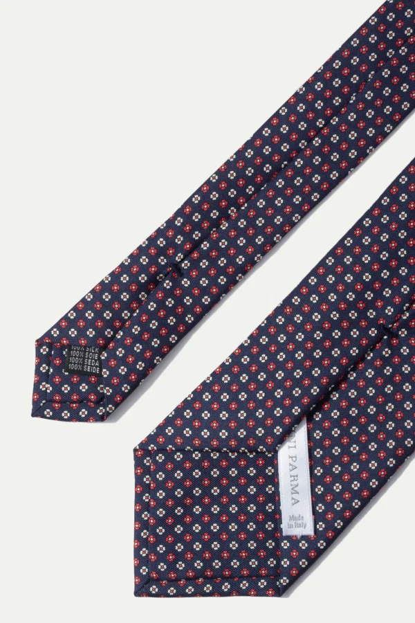 Blue micro fancy silk tie - Made In Italy