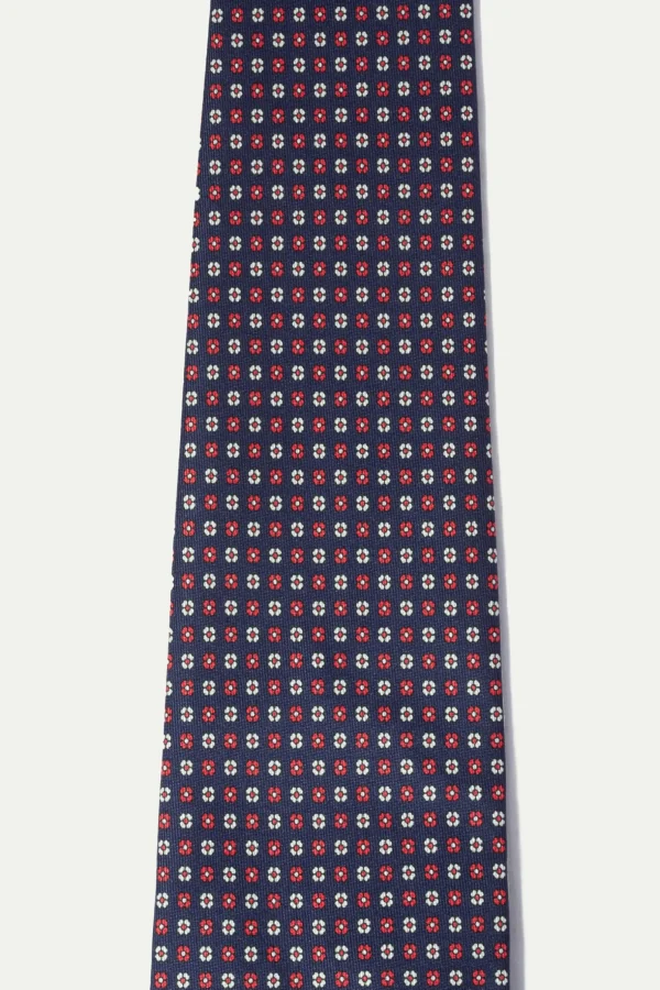 Blue micro fancy silk tie - Made In Italy