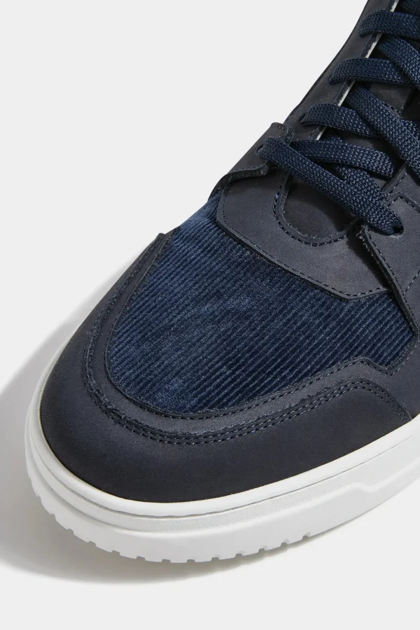 Blue nabuk and corduroy High sneakers - Made In Italy