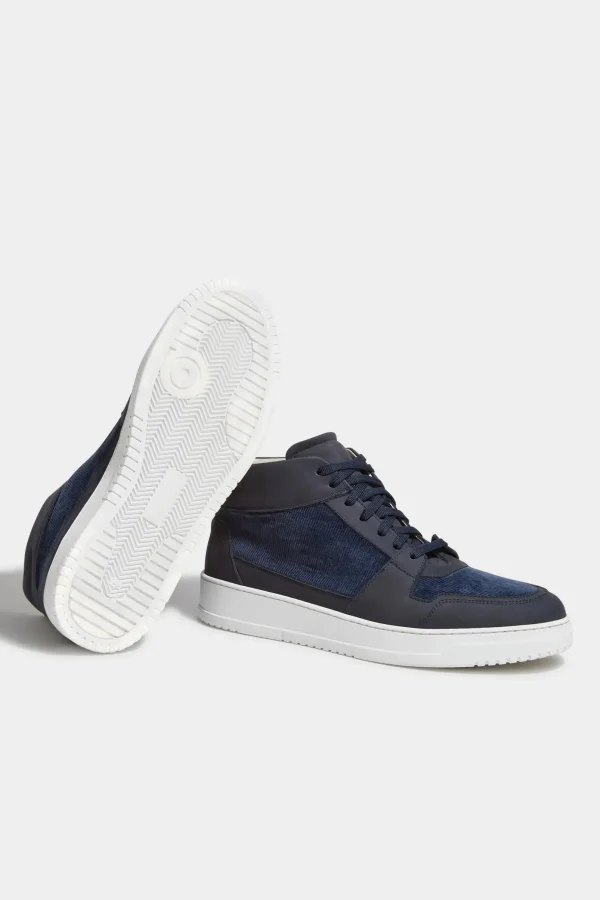 Blue nabuk and corduroy High sneakers - Made In Italy