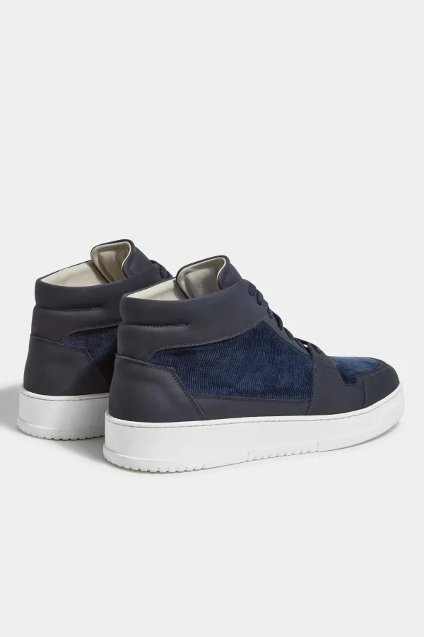 Blue nabuk and corduroy High sneakers - Made In Italy
