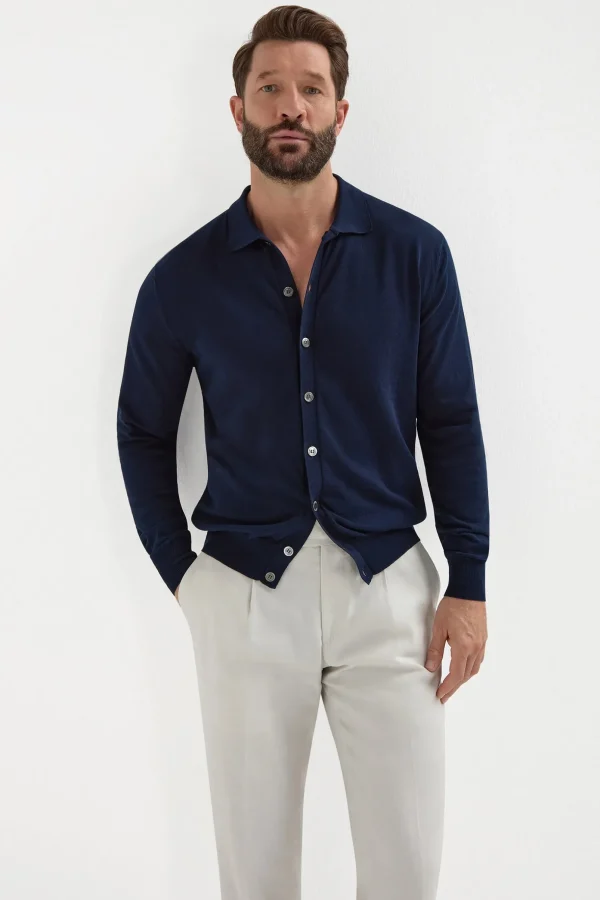 Blue polo cardigan - Made in Italy