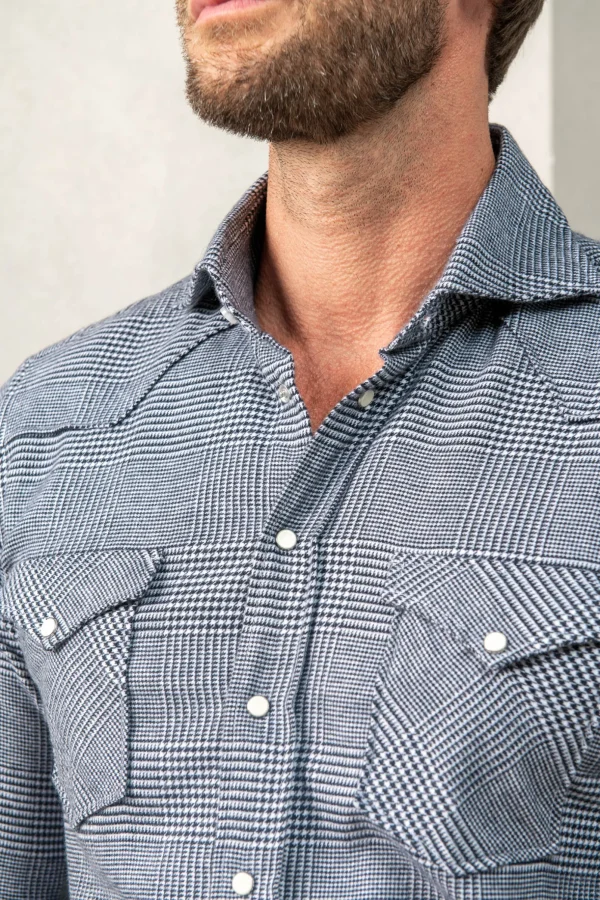 Blue Prince of Wales western shirt - Made in Italy