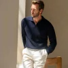 Blue ribbed cashmere blend polo – Made in Italy