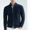 Blue ribbed cashmere blend cardigan – Made in Italy