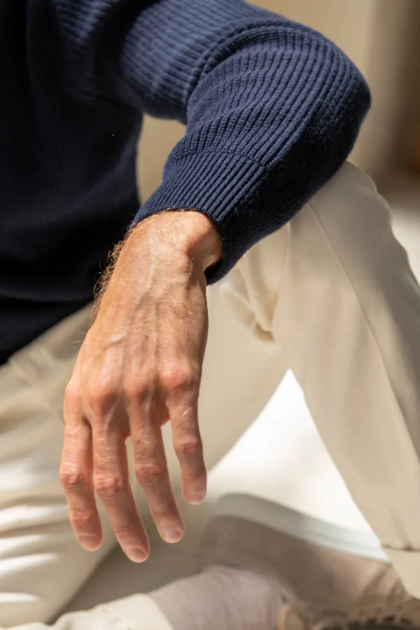 Blue ribbed cashmere blend polo – Made in Italy