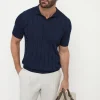 Blue ribbed polo - Made in Italy