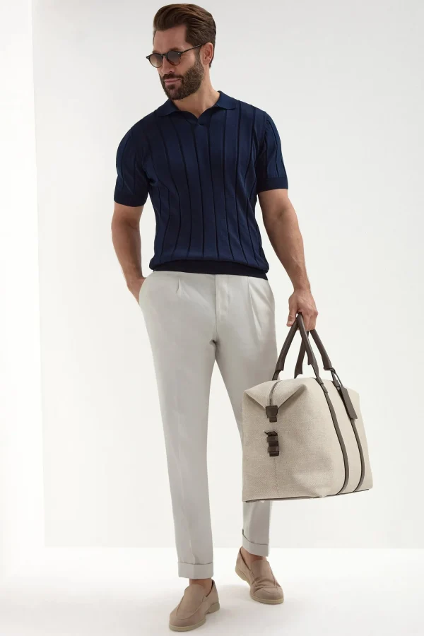 Blue ribbed polo - Made in Italy