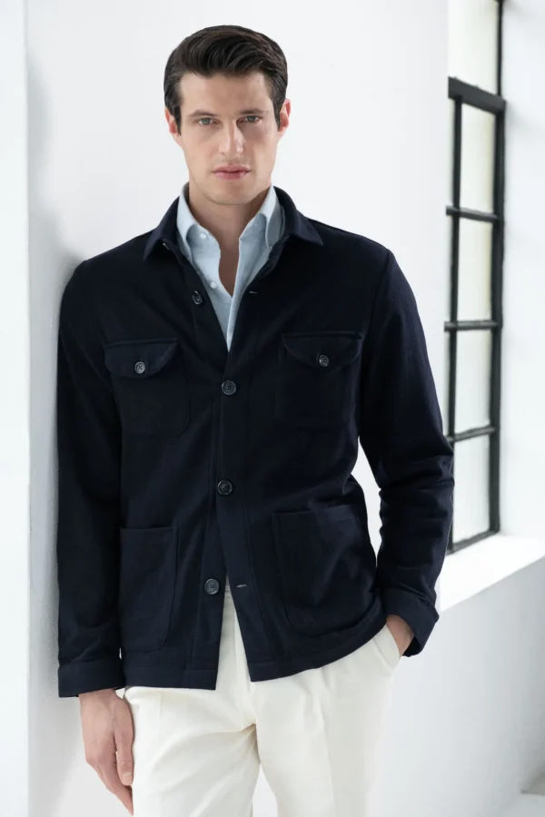 Blue Safari Jacket flannel Super 180s – Made in Italy