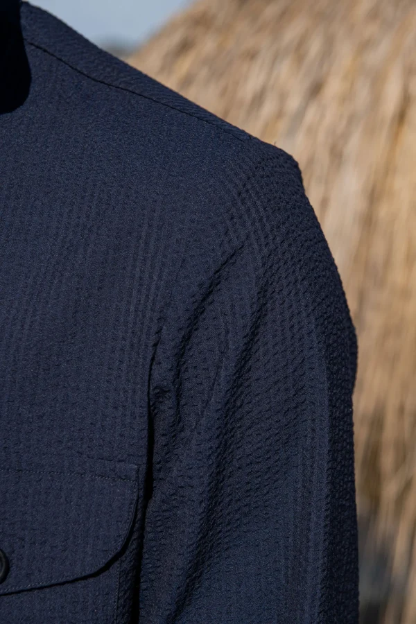 Blue Safari Jacket in seersucker – Made in Italy