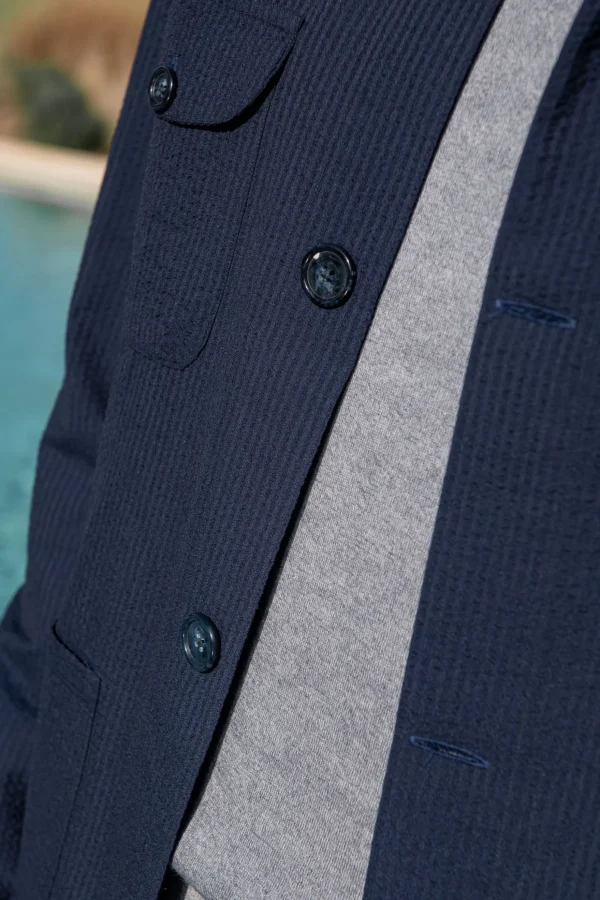 Blue Safari Jacket in seersucker – Made in Italy