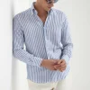 Blue striped linen button down shirt - Made in Italy