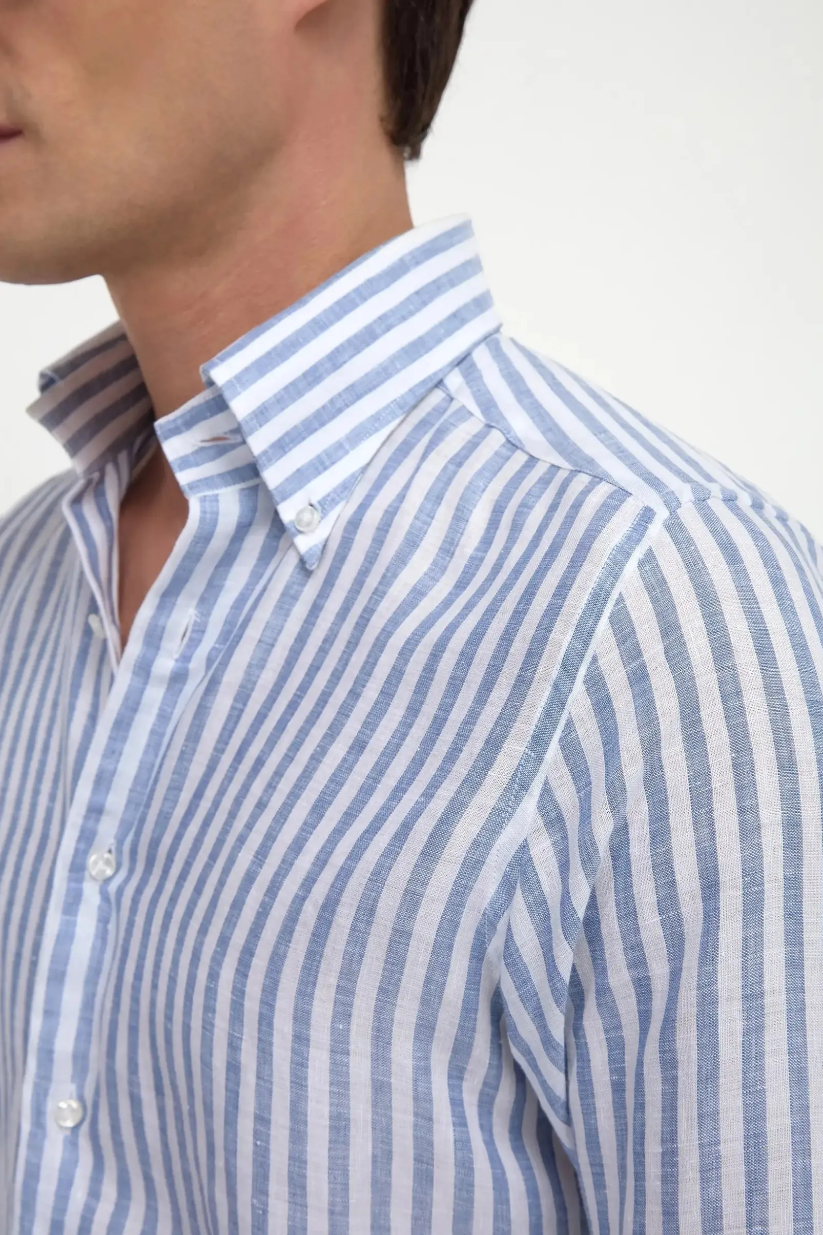 blue_striped_linen_button_2.webp Blue striped linen button down shirt - Made in Italy