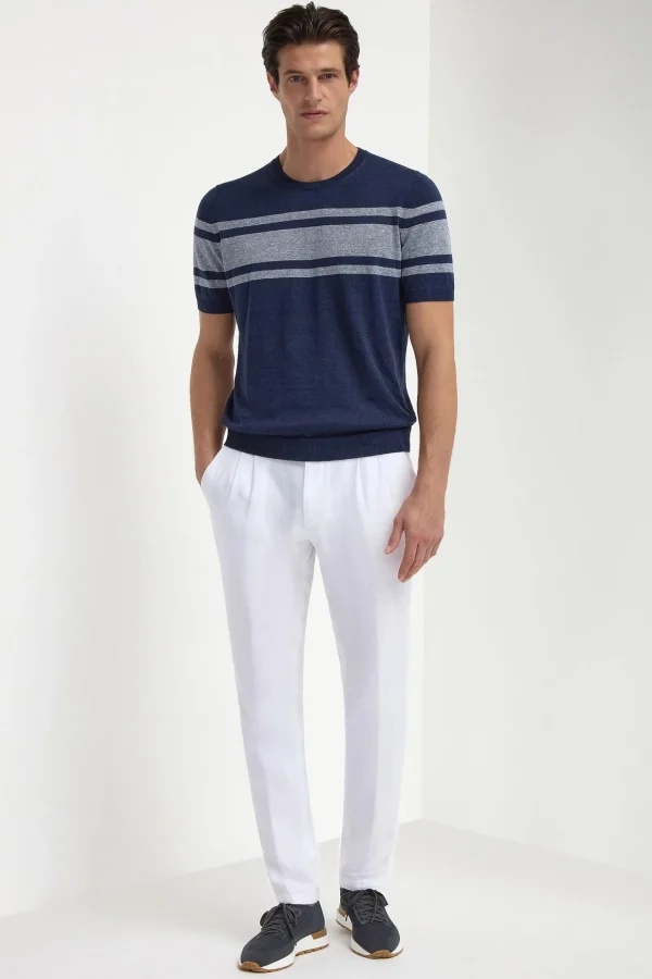 Blue striped linen t-shirt - Made in Italy