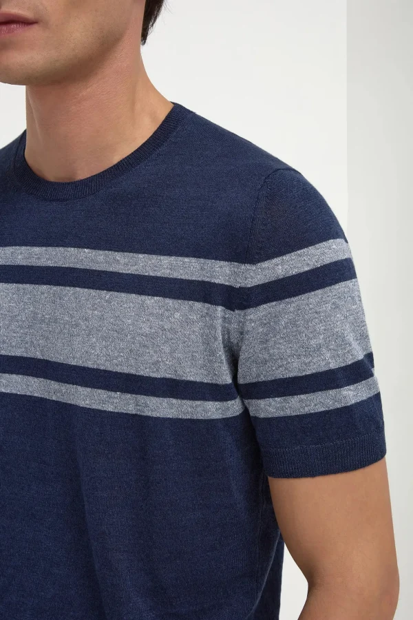 Blue striped linen t-shirt - Made in Italy