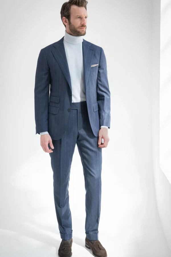 Blue striped 140'S suit - Made in Italy