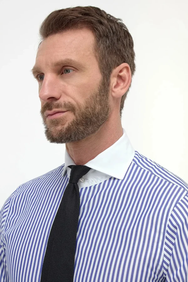 Blue striped white collar shirt Limited Edition - Made in Italy