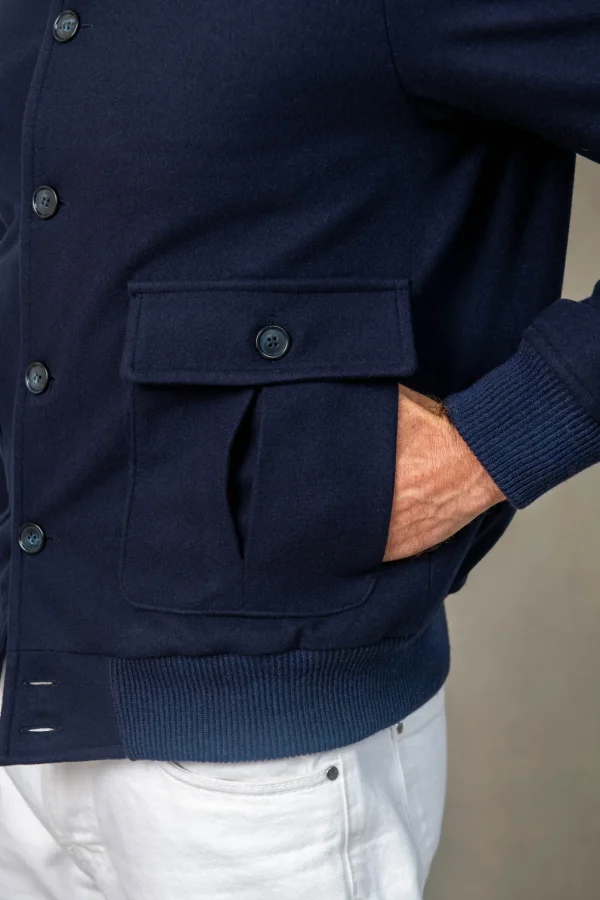 Blue Super 180's wool flannel bomber jacket – Made in Italy
