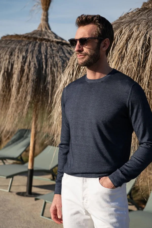Blue superlight cashmere round neck – Made in italy